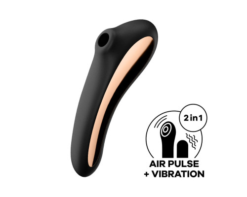 Черный вибромассажер Dual Kiss с вакуумной стимуляцией
