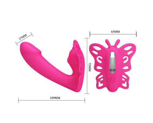 Розовая клиторальная бабочка с вагинальным виброотростком Katherine