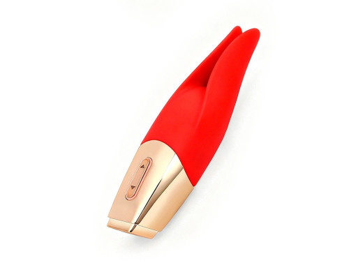 Красный мини-вибратор с раздвоенным кончиком - 12,3 см.