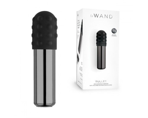Черная вибропулька Le Wand Bullet с 2 нежными насадками