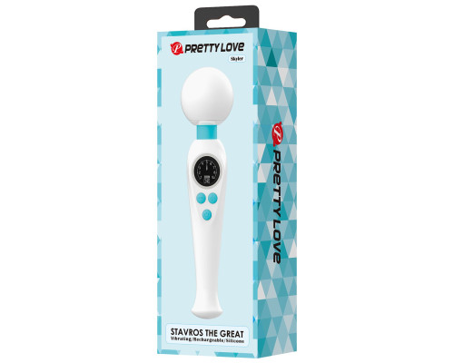 Белый wand-вибратор с дисплеем Skyler - 22,4 см.