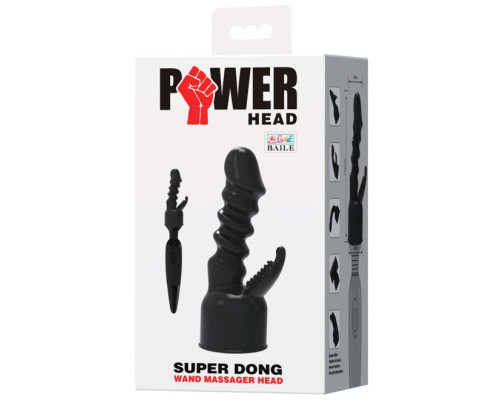 Чёрная насадка на вибромассажёр для клиторально-вагинального массажа