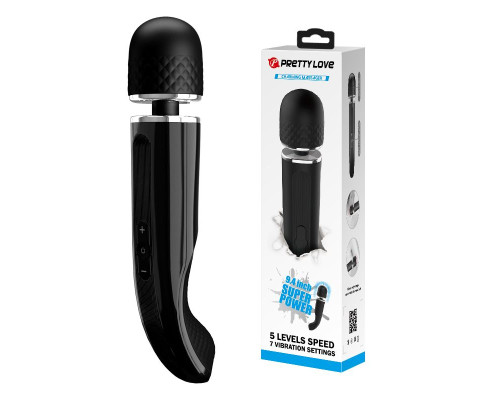 Черный мощный жезловый вибратор с изогнутой ручкой Charming Massager - 24 см.