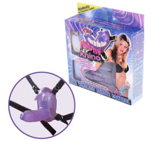 Фиолетовый вибростимулятор в виде рога носорога на регулируемых трусиках и с пультом ДУ