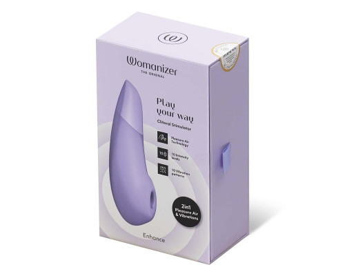 Сиреневый бесконтактный клиторальный стимулятор Womanizer Enhance с вибрацией