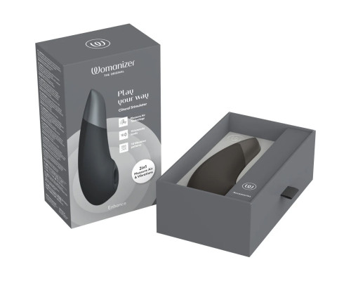 Черный бесконтактный клиторальный стимулятор Womanizer Enhance с вибрацией
