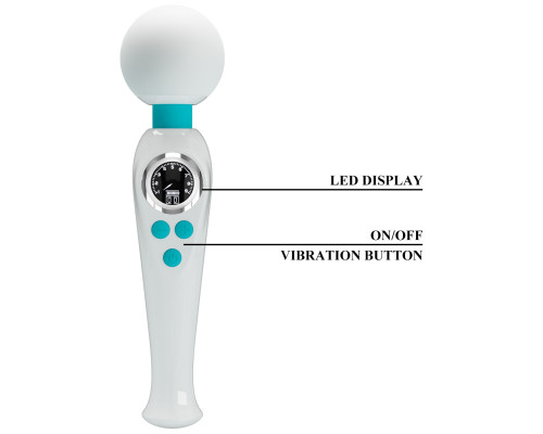 Белый wand-вибратор с дисплеем Skyler - 22,4 см.