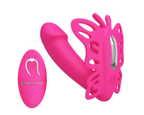 Розовая клиторальная бабочка с вагинальным виброотростком Katherine