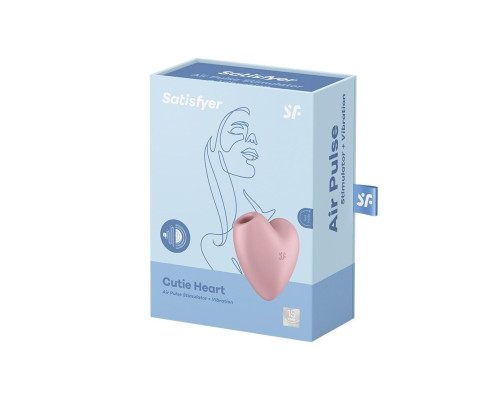 Розовый вибромассажер Cutie Heart с вакуум-волновой стимуляцией