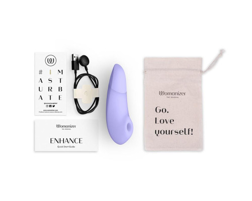 Сиреневый бесконтактный клиторальный стимулятор Womanizer Enhance с вибрацией