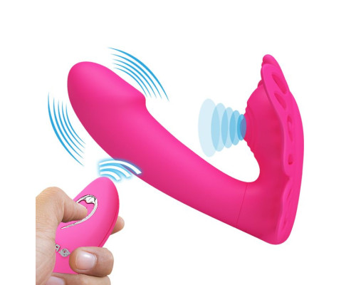 Розовая клиторальная бабочка с вагинальным виброотростком Katherine