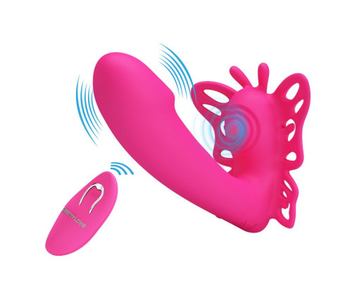 Розовая клиторальная бабочка с вагинальным виброотростком Katherine