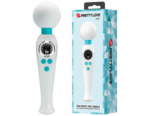 Белый wand-вибратор с дисплеем Skyler - 22,4 см.