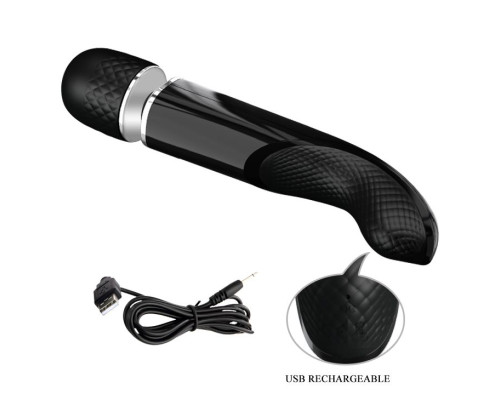 Черный мощный жезловый вибратор с изогнутой ручкой Charming Massager - 24 см.