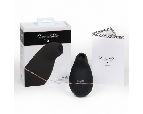 Черный клиторальный вакуум-волновой массажер Irresistible Kissable