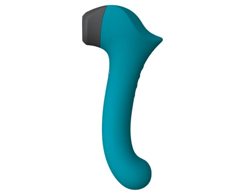 Бирюзовый вакуумный вибростимулятор с нагреваемой ручкой Halo 2 - 22,5 см.
