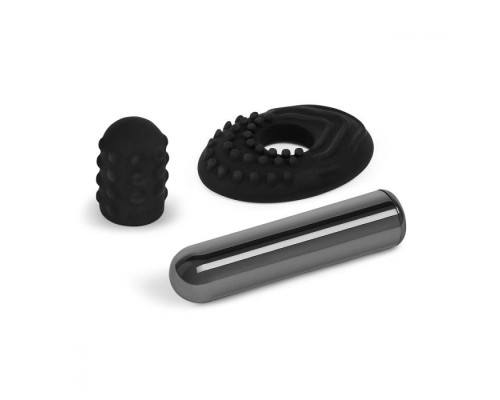 Черная вибропулька Le Wand Bullet с 2 нежными насадками