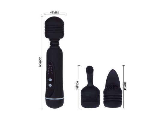 Черный вибромассажер со сменными насадками Power Wand - 20,5 см.