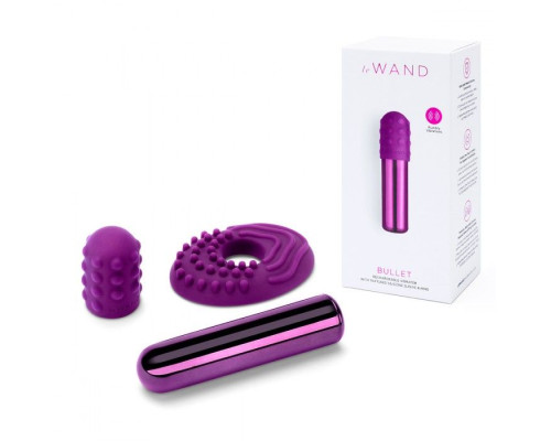 Фиолетовая вибропулька Le Wand Bullet с 2 нежными насадками