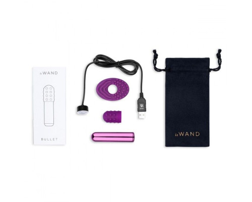 Фиолетовая вибропулька Le Wand Bullet с 2 нежными насадками