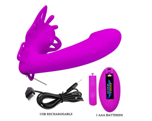 Лиловая клиторальная бабочка с вагинальным виброотростком Katherine