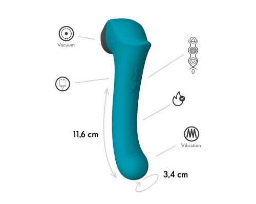Бирюзовый вакуумный вибростимулятор с нагреваемой ручкой Halo 2 - 22,5 см.