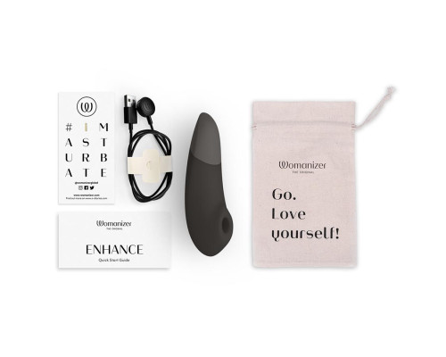 Черный бесконтактный клиторальный стимулятор Womanizer Enhance с вибрацией