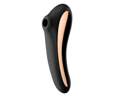 Черный вибромассажер Dual Kiss с вакуумной стимуляцией