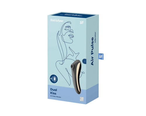 Черный вибромассажер Dual Kiss с вакуумной стимуляцией