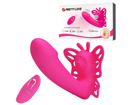 Розовая клиторальная бабочка с вагинальным виброотростком Katherine