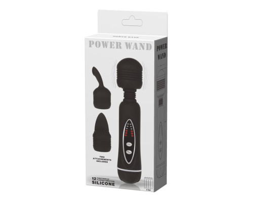 Черный вибромассажер со сменными насадками Power Wand - 20,5 см.