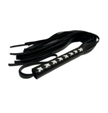 Кожаная плеть Sex Game с белым плетением на рукояти - 57 см.