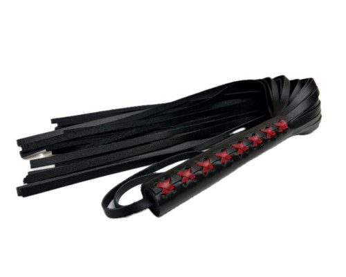 Кожаная плеть Sex Game с красным плетением на рукояти - 57 см.