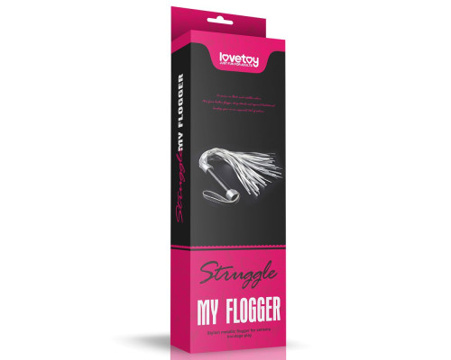Серебристая плетка Struggle My Flogger с черной ручкой - 45 см.