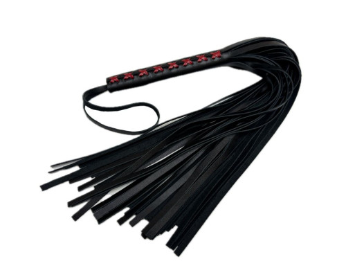 Кожаная плеть Sex Game с красным плетением на рукояти - 57 см.