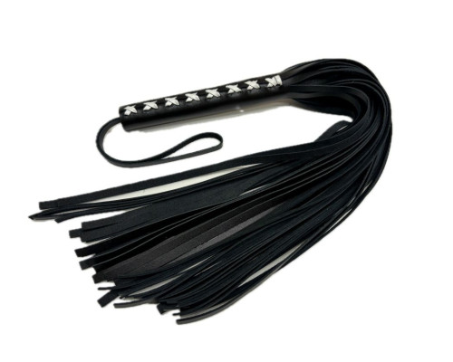 Кожаная плеть Sex Game с белым плетением на рукояти - 57 см.