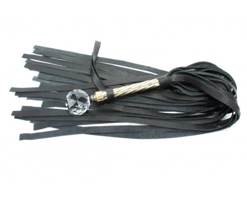 Черная плеть с кристаллом на металлической ручке - 78 см.