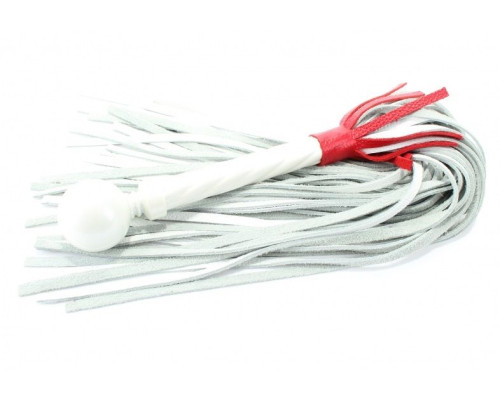 Белая кожаная плеть с красной отделкой - 60 см.