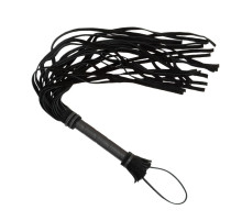 Чёрная плеть с кожаной рукоятью - 65 см.