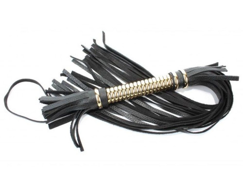 Чёрная плетка  из натуральной кожи с золотистой отделкой рукояти