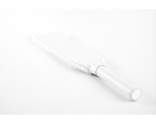 Белая двустороння шлепалка из натуральной кожи и меха - 35 см.