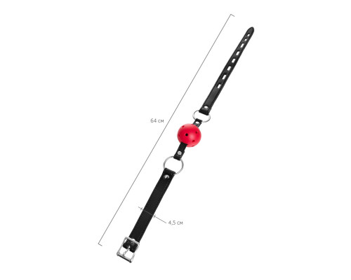 Красный кляп-шар на черных ремешках