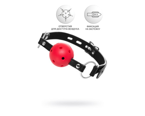Красный кляп-шар на черных ремешках