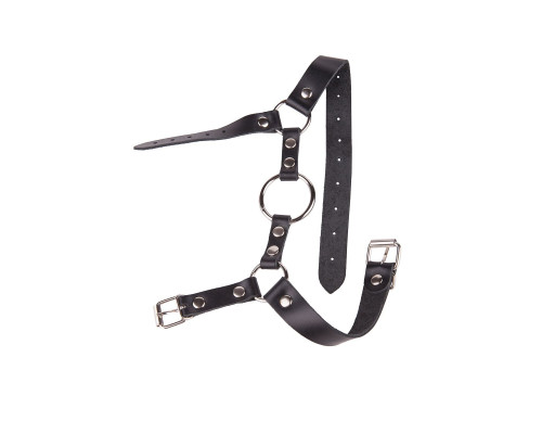 Кляп-кольцо на чёрных кожаных ремешках с застёжкой