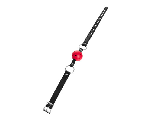 Красный кляп-шар на черных ремешках
