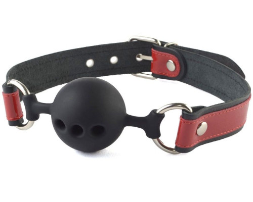 Кляп-шар на черно-красных кожаных ремешках