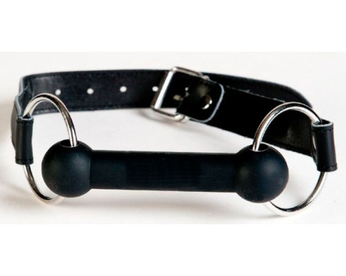 Чёрный кляп-трензель на кожаных ремешках