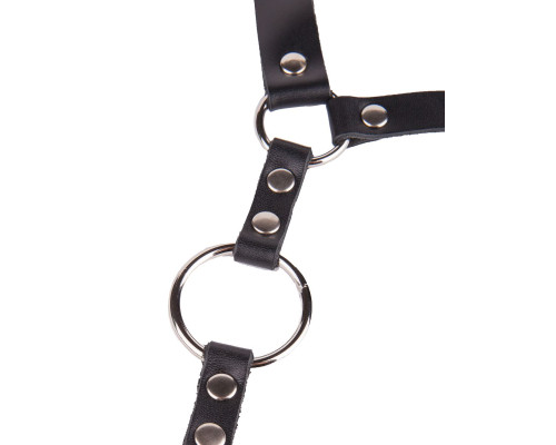 Кляп-кольцо на чёрных кожаных ремешках с застёжкой