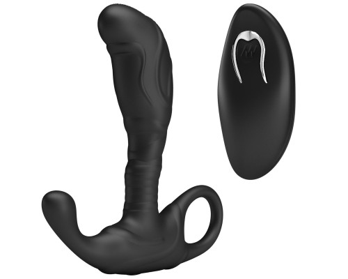 Черный изогнутый массажёр простаты с вибрацией и пультом ДУ