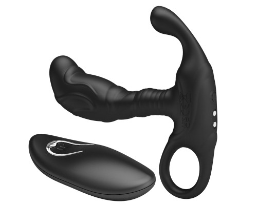 Черный изогнутый массажёр простаты с вибрацией и пультом ДУ